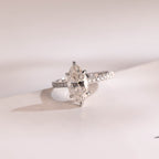 Solid Gold Marquise Cut Moissanite Engagement Ring with Hidden Halo