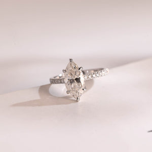 Solid Gold Marquise Cut Moissanite Engagement Ring with Hidden Halo