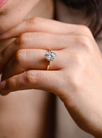Solid Gold Minimalist Flower Oval Moissanite Engagement Ring, Promise Ring