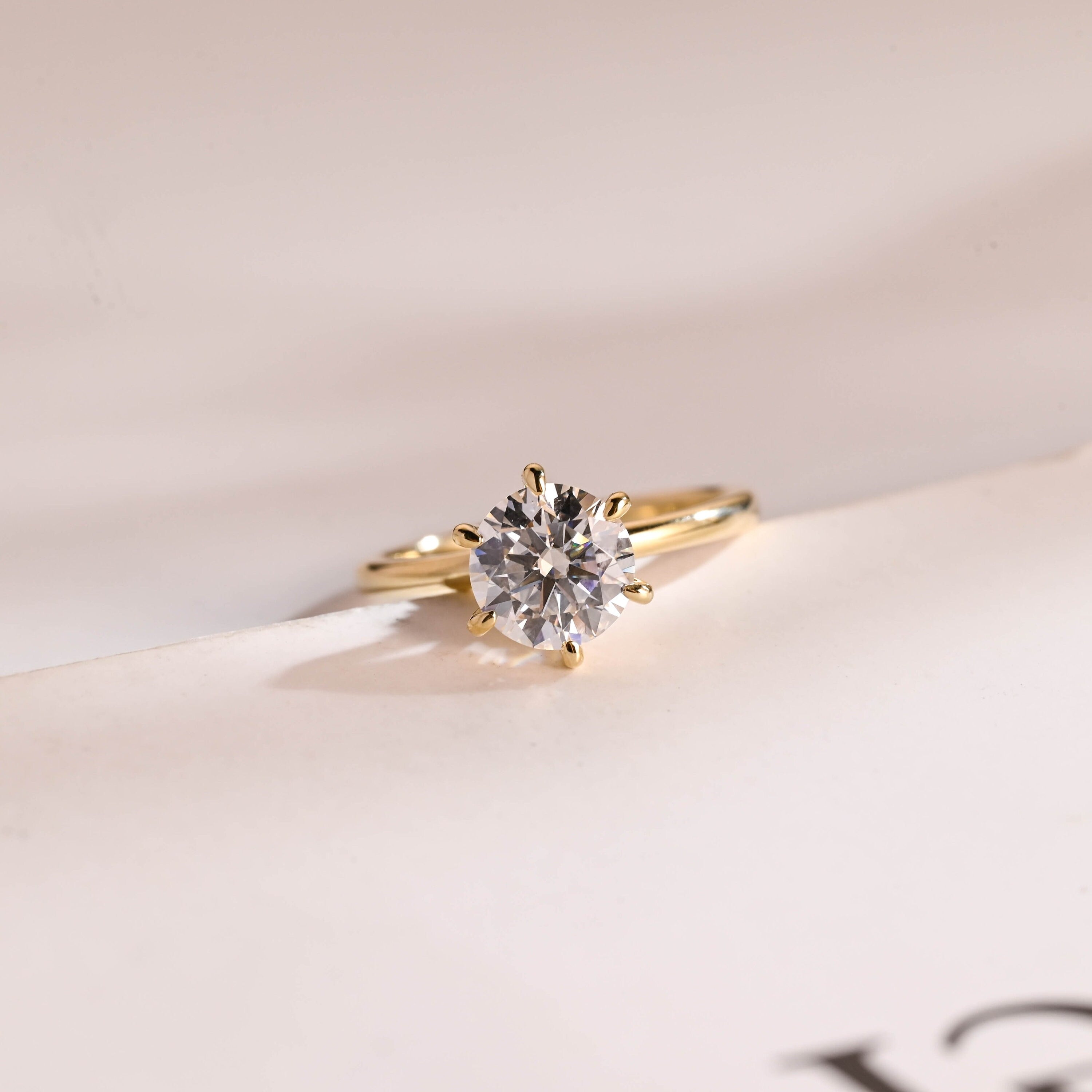 Solid Gold Hidden Halo Round Cut Moissanite Engagement Ring, Solitaire Promise Ring for Her Main image