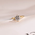 Solid Gold Hidden Halo Round Cut Moissanite Engagement Ring, Solitaire Promise Ring for Her