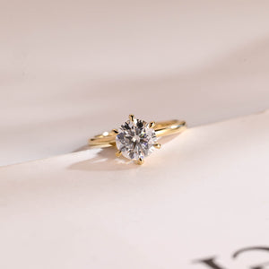 Solid Gold Hidden Halo Round Cut Moissanite Engagement Ring, Solitaire Promise Ring for Her