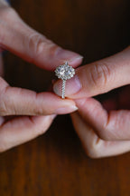 Solid Gold Floral Halo Oval Moissanite Engagement Ring, Half Eternity Proposal Ring