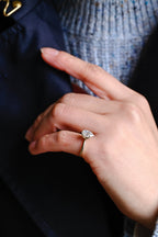 Solid Gold Tulip Flower Pave Crushed Ice Pear Moissanite Engagement Ring