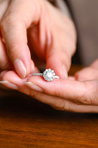 Solid Gold Sunflower Round Moissanite Engagement Ring, Half Eternity Promise Ring