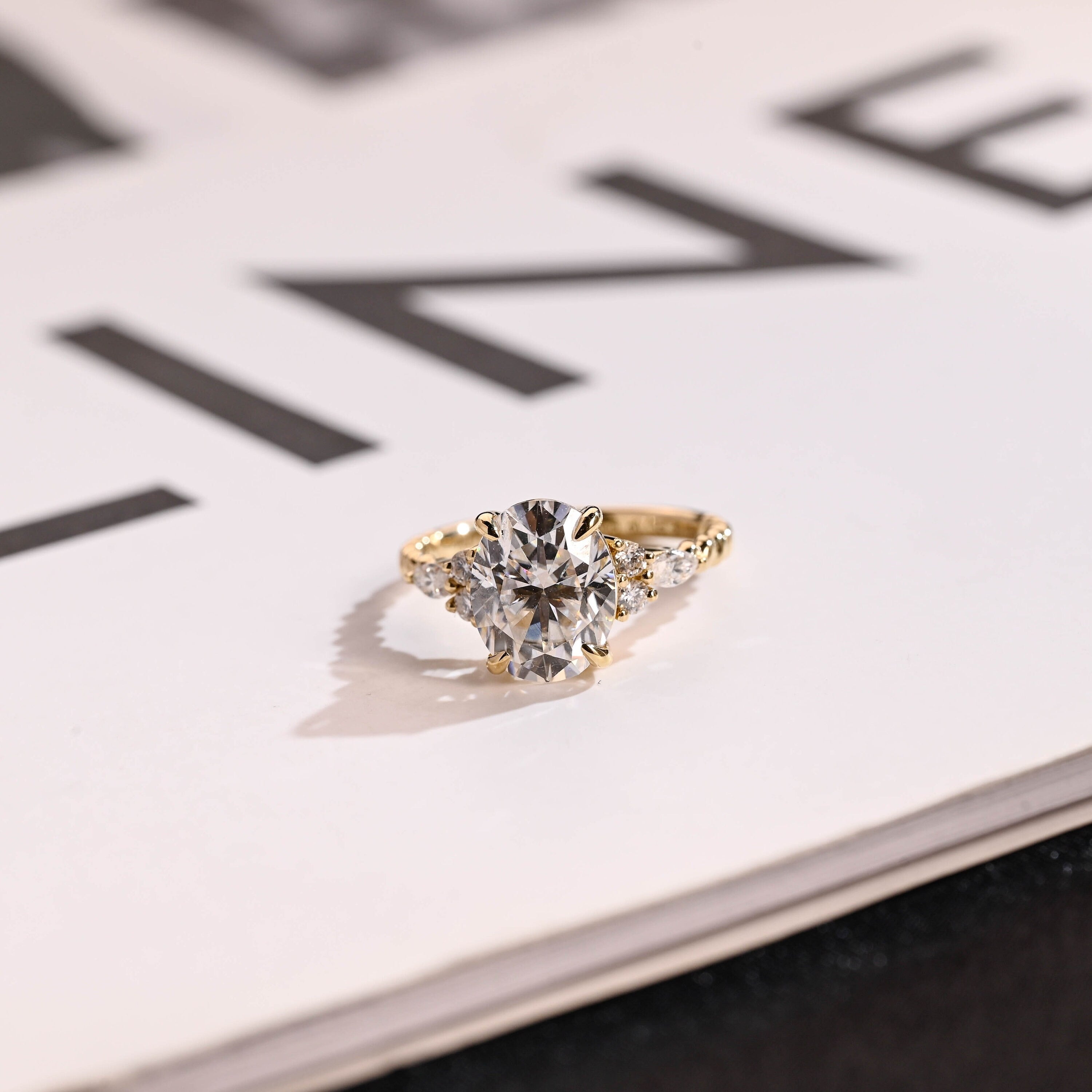 Solid Gold Twisted Band Oval Moissanite Engagement Ring Main image