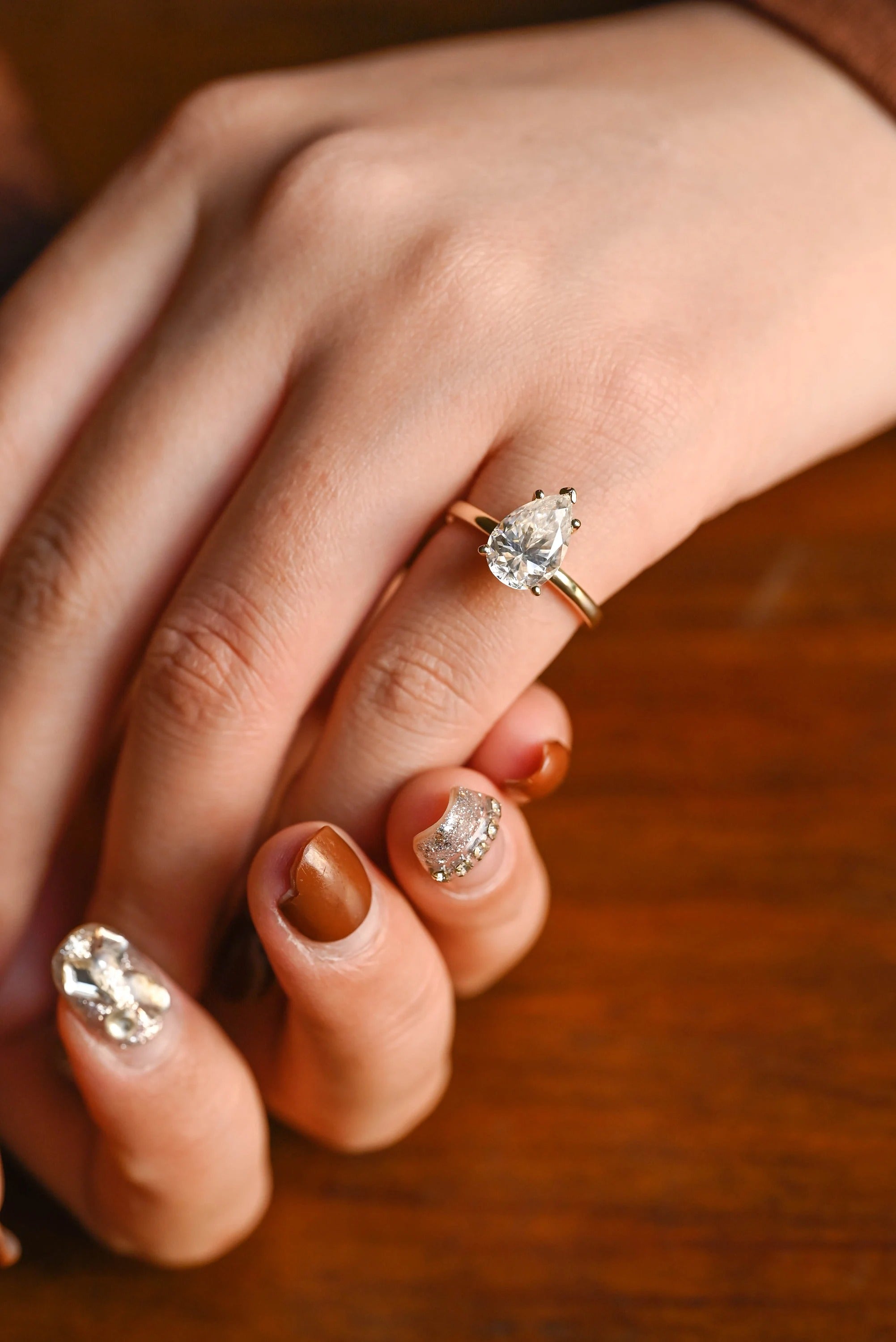 Solid Gold Minimalist Pear Moissanite Engagement Ring