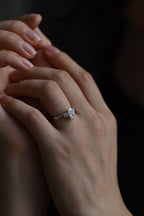 Solid Gold Pear Moissanite Engagement Ring, Twisted Band Half Eternity Bridal Ring