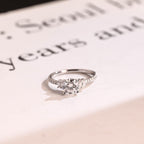 Solid Gold Round Moissanite Engagement Ring, Half Eternity Promise Ring