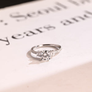 Solid Gold Round Moissanite Engagement Ring, Half Eternity Promise Ring