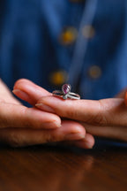 Solid Gold Pear Cut Purple Lab Grown Sapphire Engagement Ring, Split Shank Promise Ring