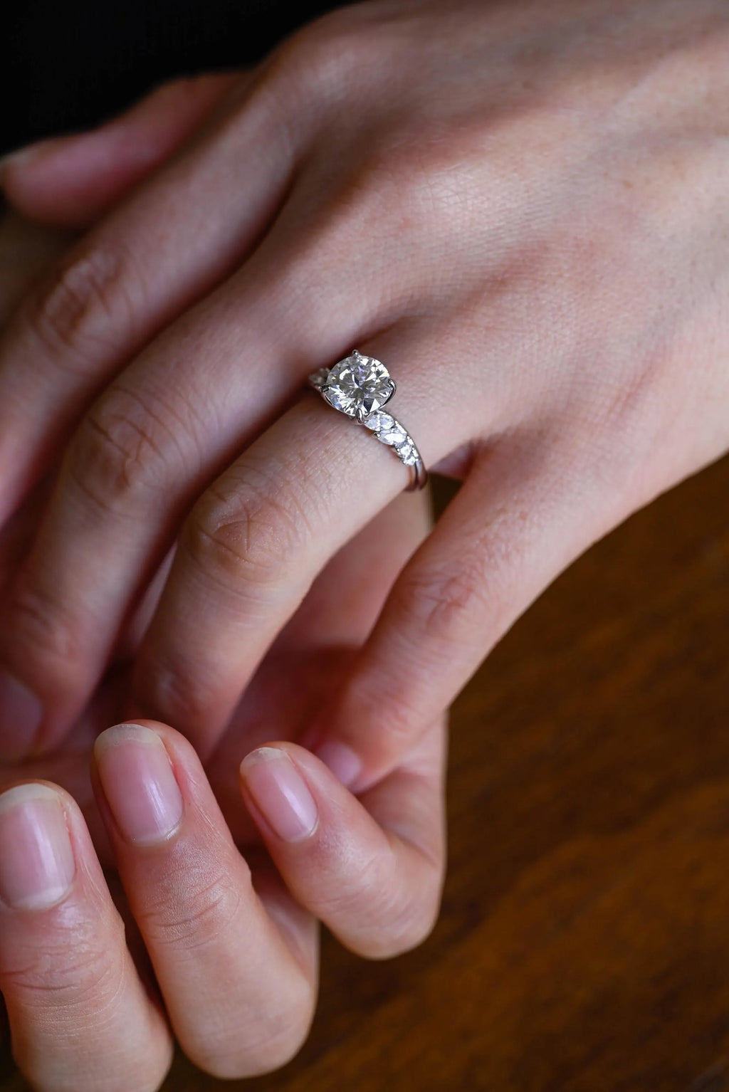 Solid Gold Round Cut Moissanite Engagement Ring, Anniversary for Her