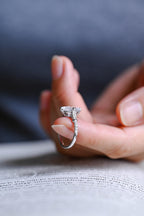 Solid Gold Half Eternity Marquise Cut Moissanite Engagement Ring, Proposal Ring