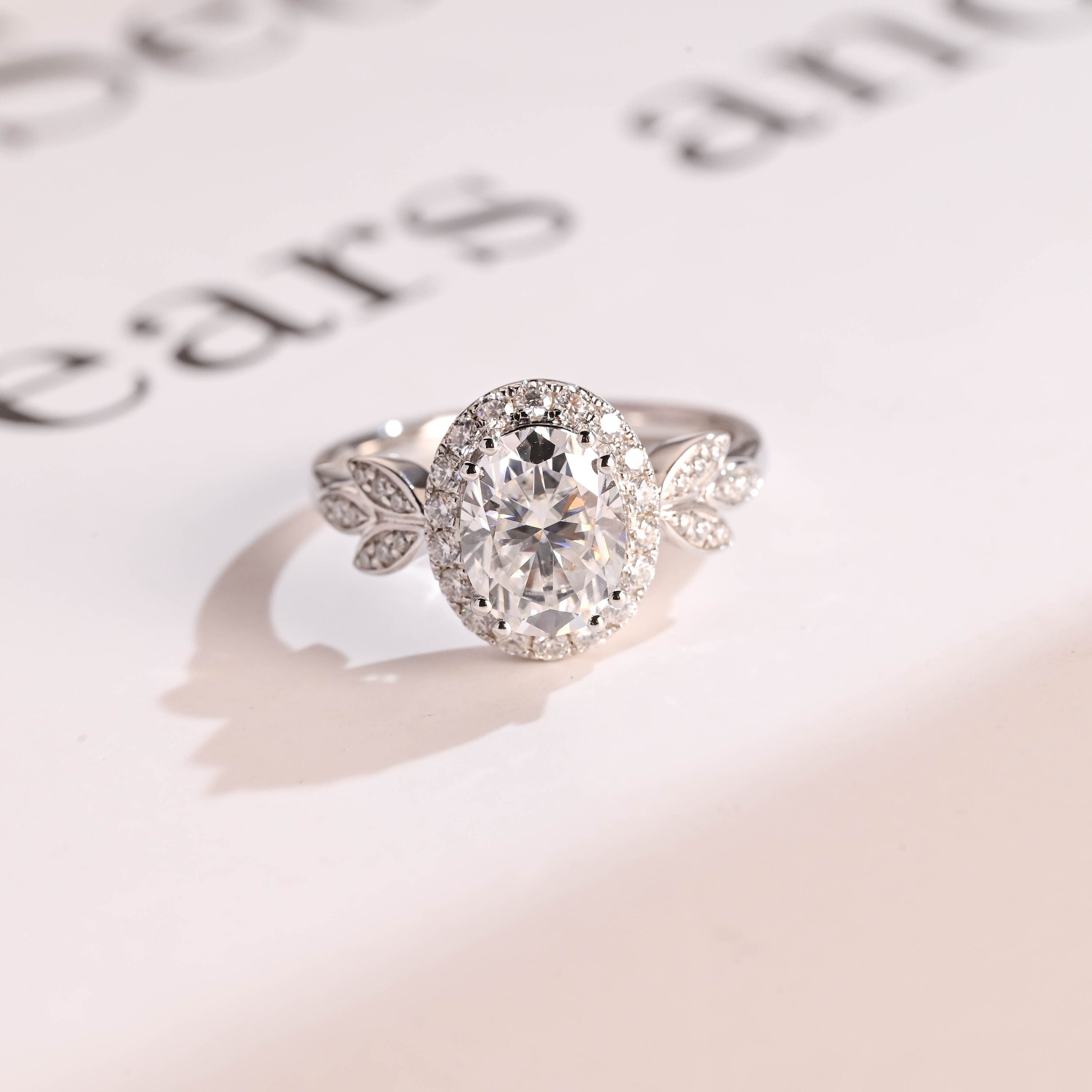 Solid Gold Oval Cut Moissanite Engagement Ring, Wedding Ring Main image