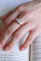 Solid Gold Three Stone Round Cut Moissanite Engagement Ring