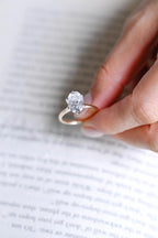 Solid Gold Oval Moissanite Engagement Ring, Six Prongs Promise Ring