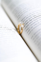 Solid Gold 3mm Width Three Stone Round Cut Moissanite Engagement Ring with Pear Accent