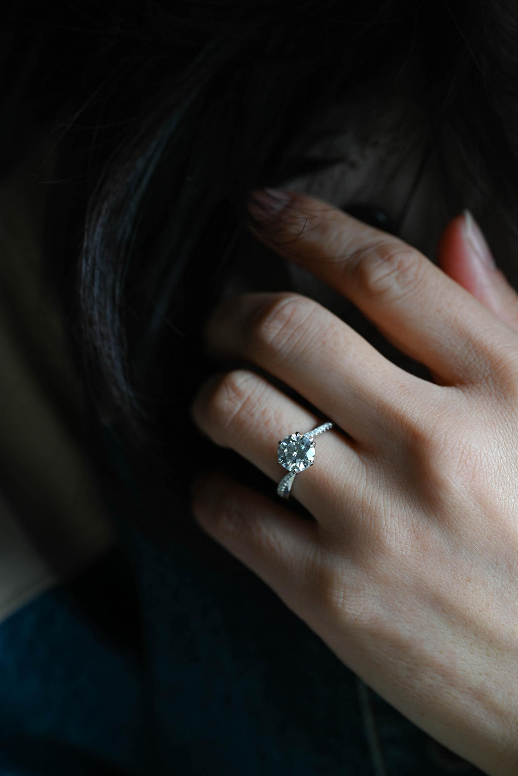Solid Gold Floral Round Moissanite Engagement Ring, Twisted Band Anniversary Ring