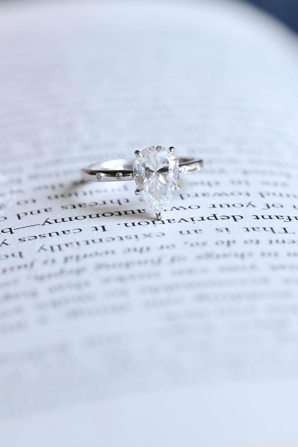 Solid Gold Pear Moissanite Engagement Ring with Hidden Halo