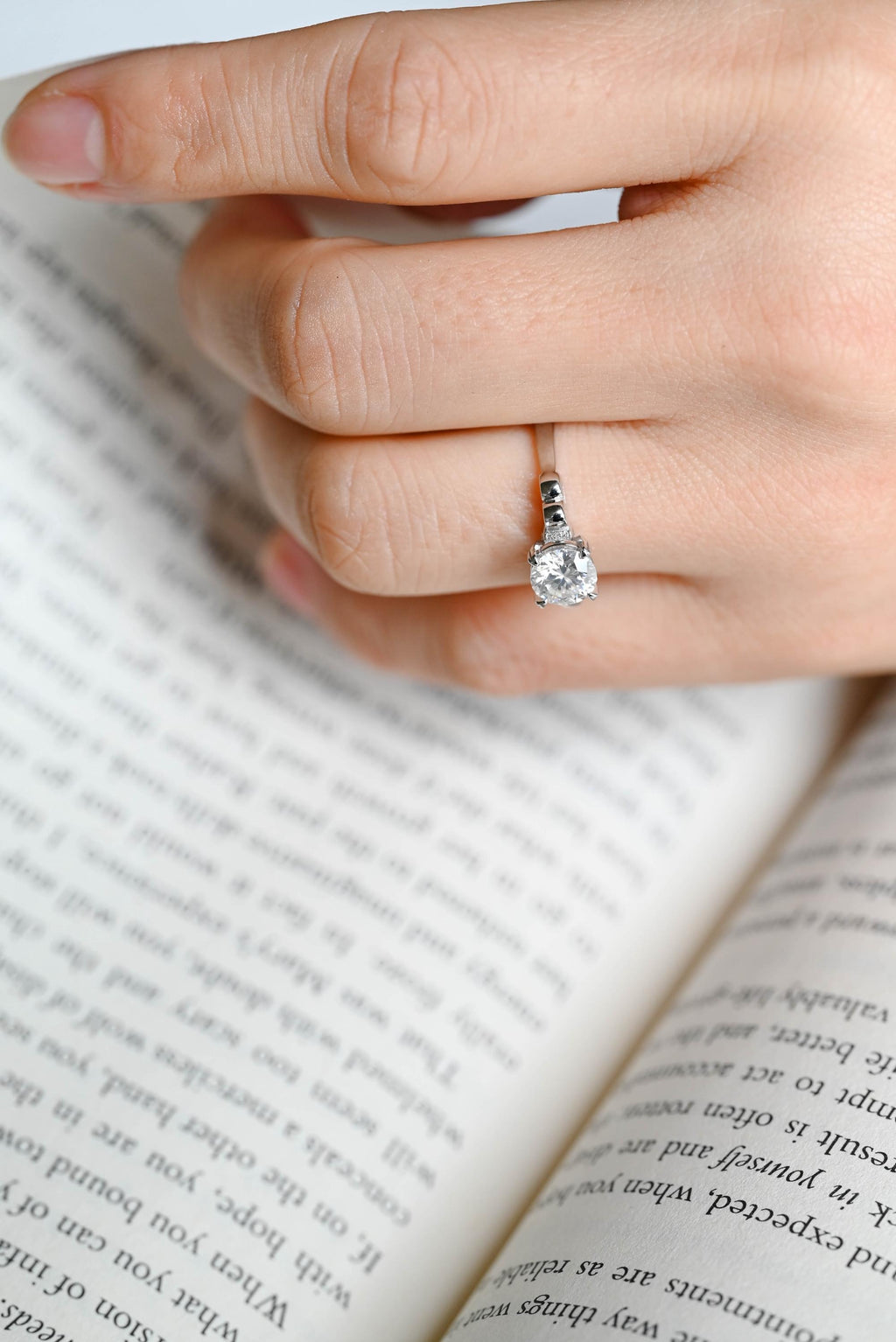 Dainty Solid Gold Round Moissanite Engagement Ring, Promise Ring