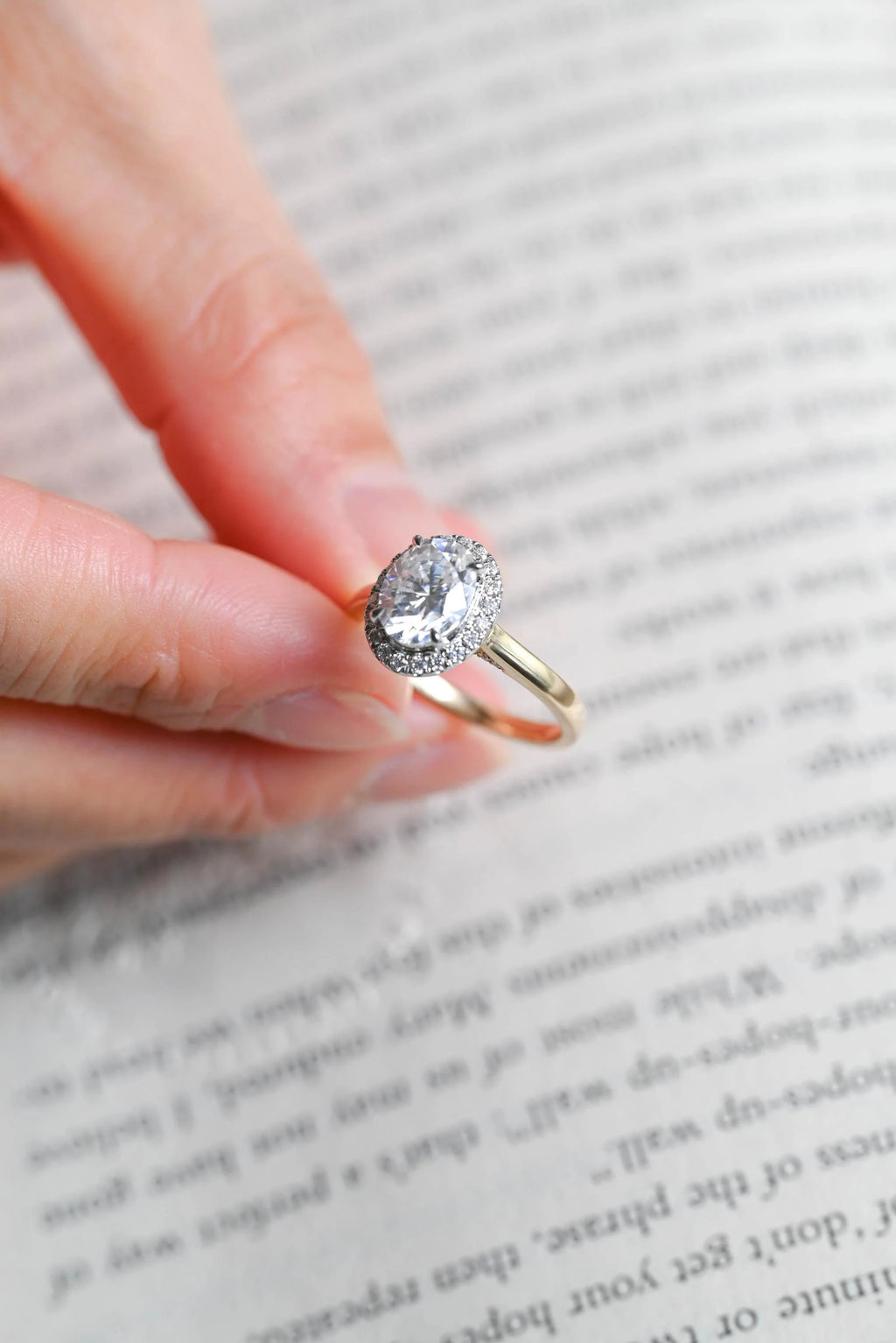 Solid Gold Oval Moissanite Engagement Ring, Two Tone Promise Ring