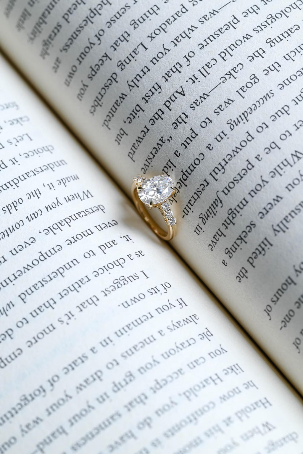 Solid Gold Oval Moissanite Engagement Ring, Half Eternity Promise Ring