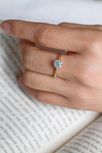 Solid Gold Tulip Flora Round Cut Moissanite Engagement Ring, Cathedral Ring
