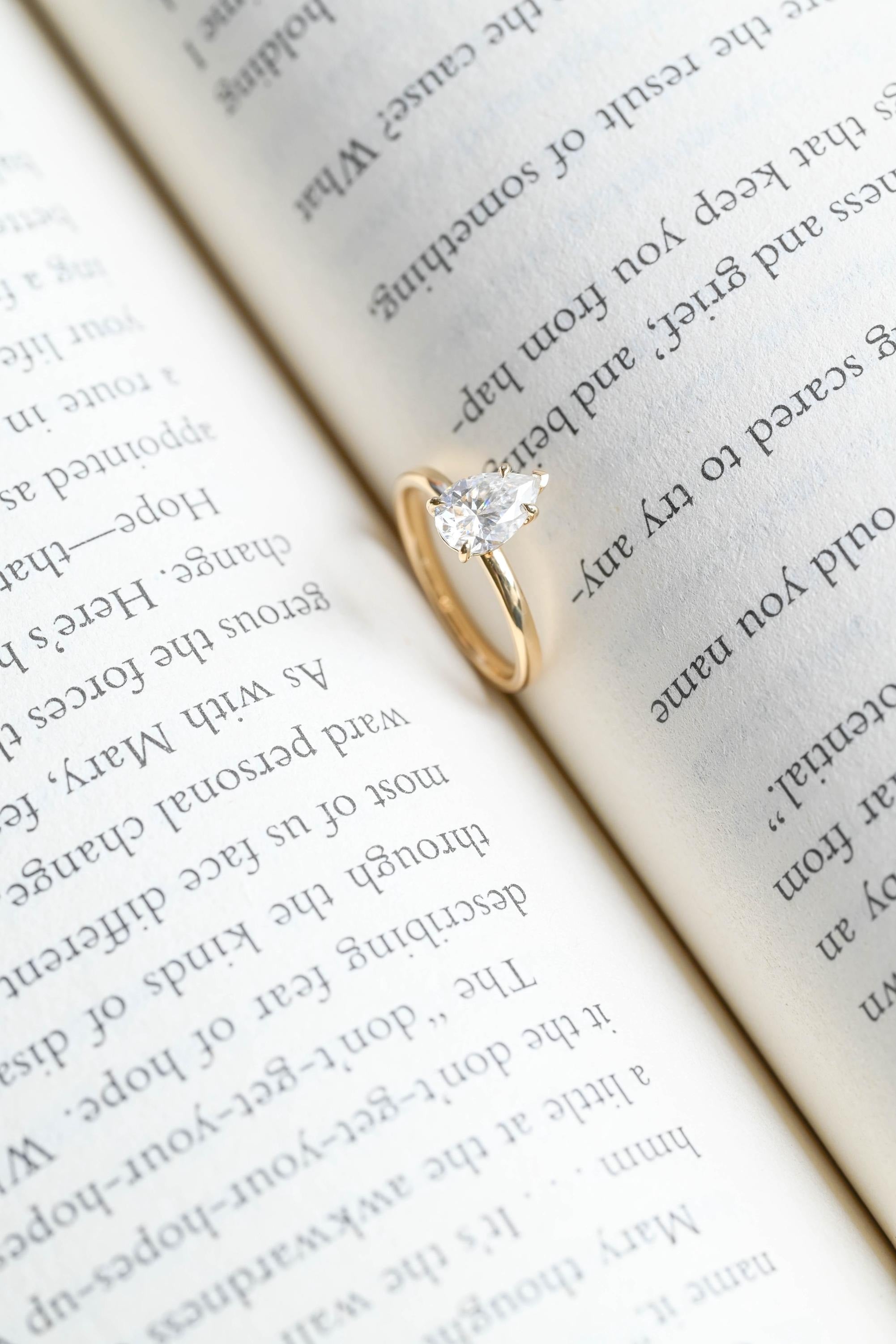 Solid Gold Minimalist Pear Moissanite Engagement Ring, Dainty Promise Ring