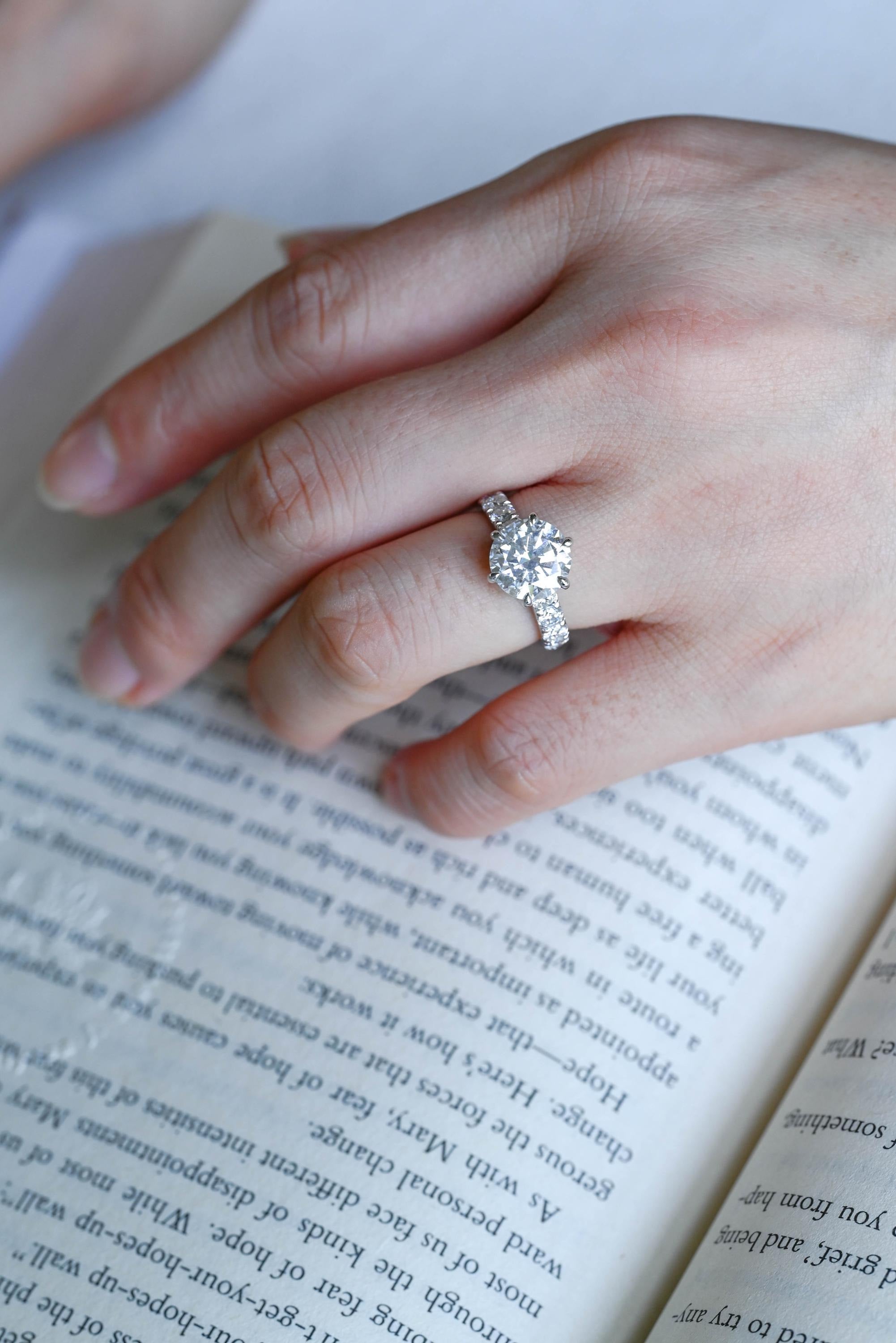 Solid Gold Round Moissanite Engagement Ring, 3.5mm Wide Band Ring