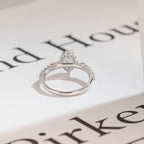 Solid Gold Marquise Cut Moissanite Engagement Ring, Halo & Half Pave Ring