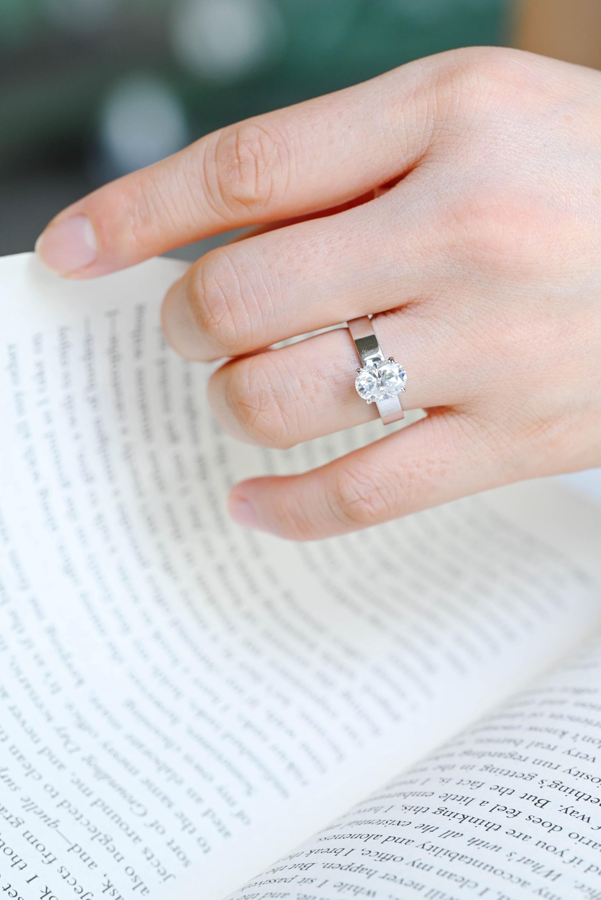 Solid Gold 4mm Band Oval Cut Moissanite Engagement Ring, Promise Ring