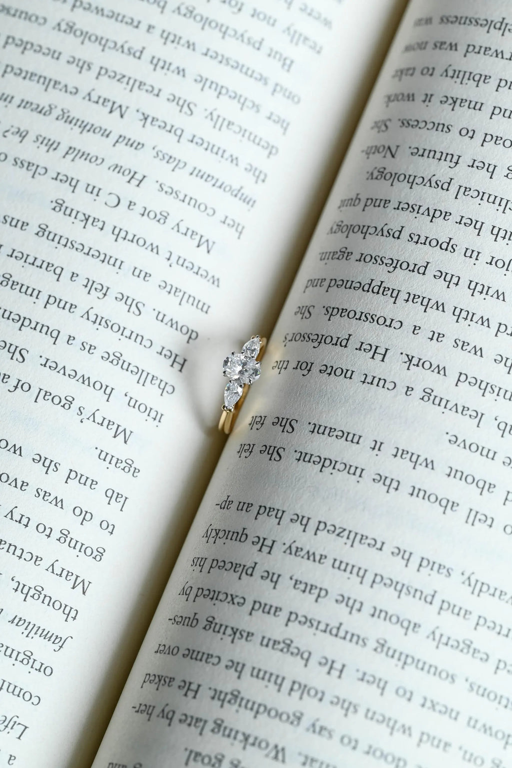 Solid Gold Oval Moissanite Engagement Ring, Three Stone Promise Ring