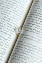 Solid Gold Oval Moissanite Engagement Ring, Three Stone Promise Ring