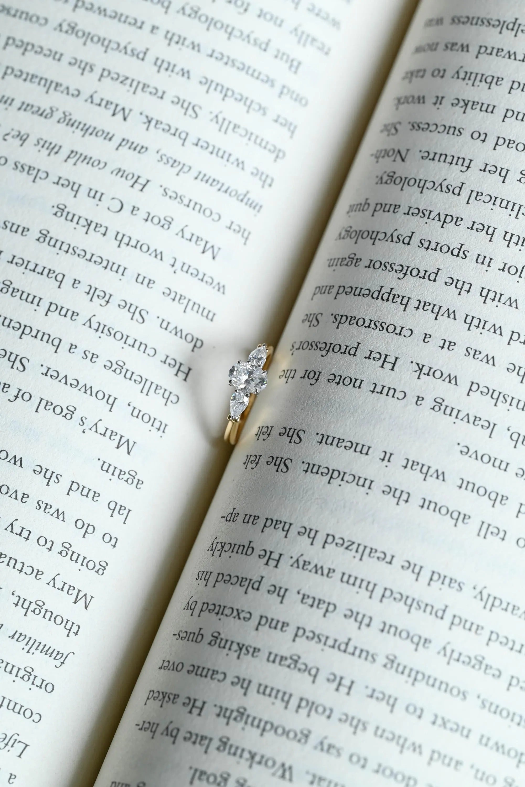 Solid Gold Oval Moissanite Engagement Ring, Three Stone Promise Ring