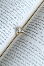 Solid Gold Pear Moissanite Engagement Ring with Bezel, Minimalist Hammer Ring