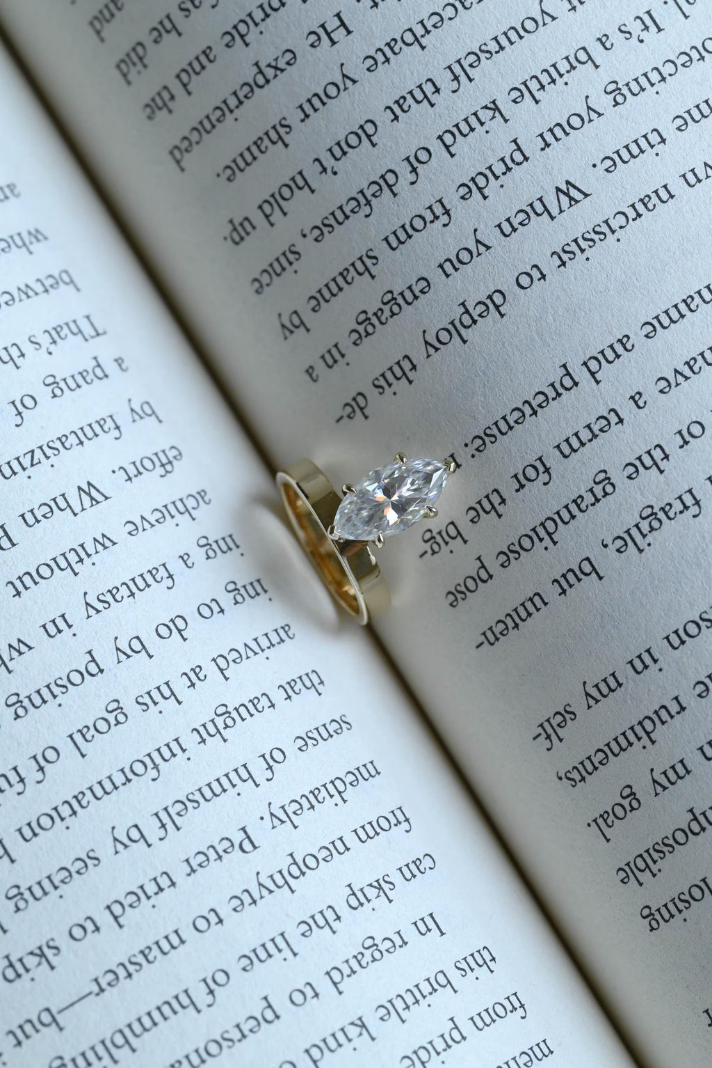 Solid Gold 3.5mm Wide Band Marquise Moissanite Engagement Ring