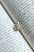 Solid Gold Pear Moissanite Engagement Ring, Bezel Set Brushed Finish
