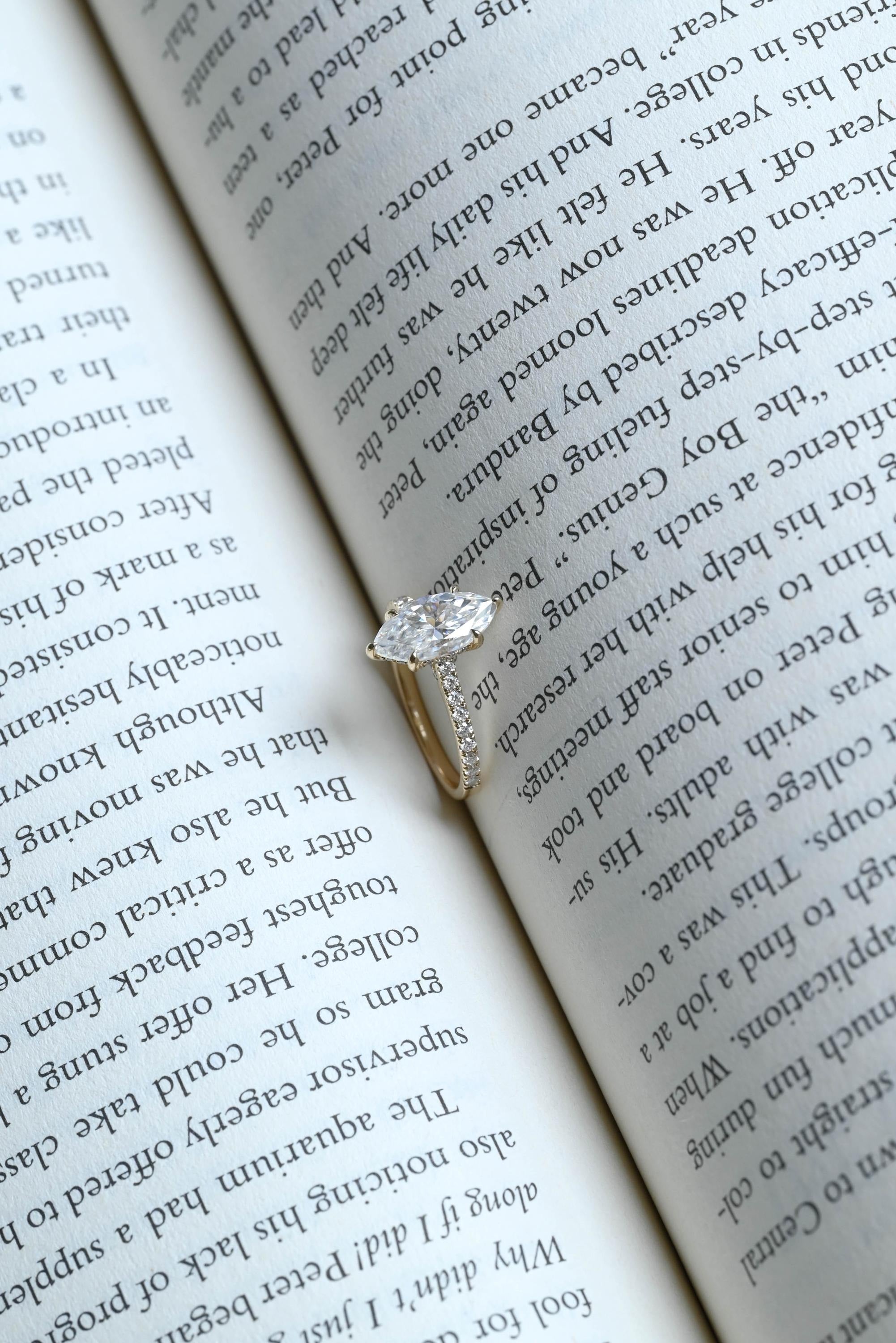 Solid Gold Marquise Marquise Moissanite Ring, Cathedral Half Eternity Ring