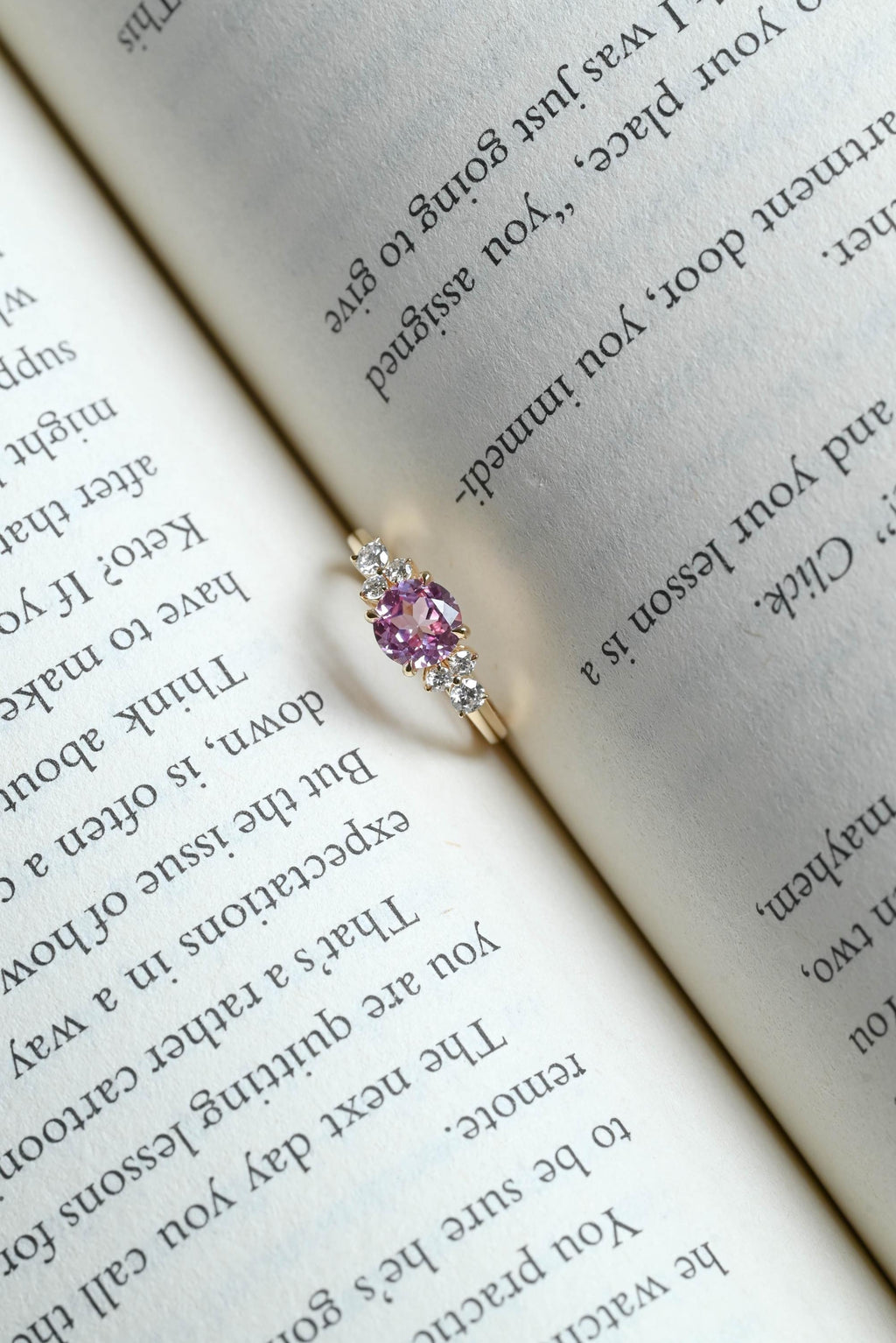 Solid Gold Cluster Round Cut Pink Moissanite Sapphire Engagement Ring