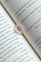 Solid Gold Cluster Round Cut Pink Moissanite Sapphire Engagement Ring