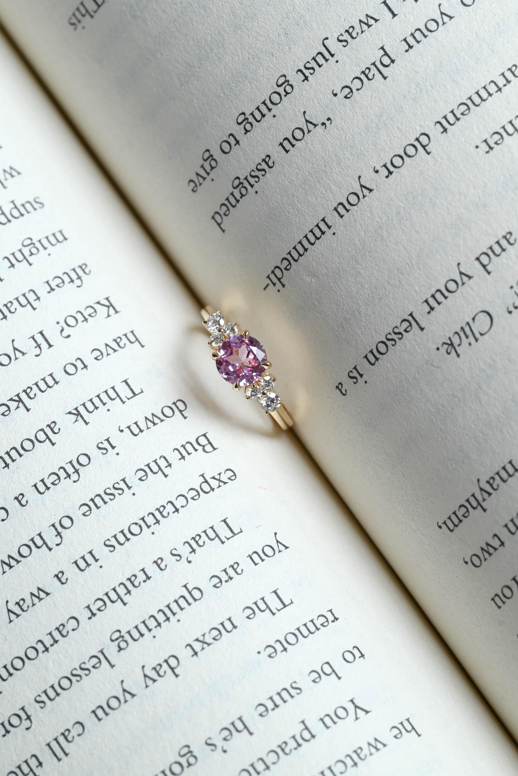 Solid Gold Cluster Round Cut Pink Moissanite Sapphire Engagement Ring