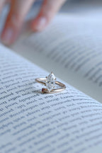 Solid Gold Marquise Cut Moissanite Engagement Ring, Open Shank Ring
