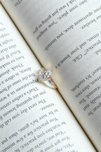 Solid Gold Three Stone Ring, Marquise Moissanite Engagement Ring