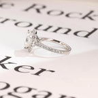 Solid Gold Trillion Cut Moissanite Engagement Ring, Halo Triangle Wedding Ring