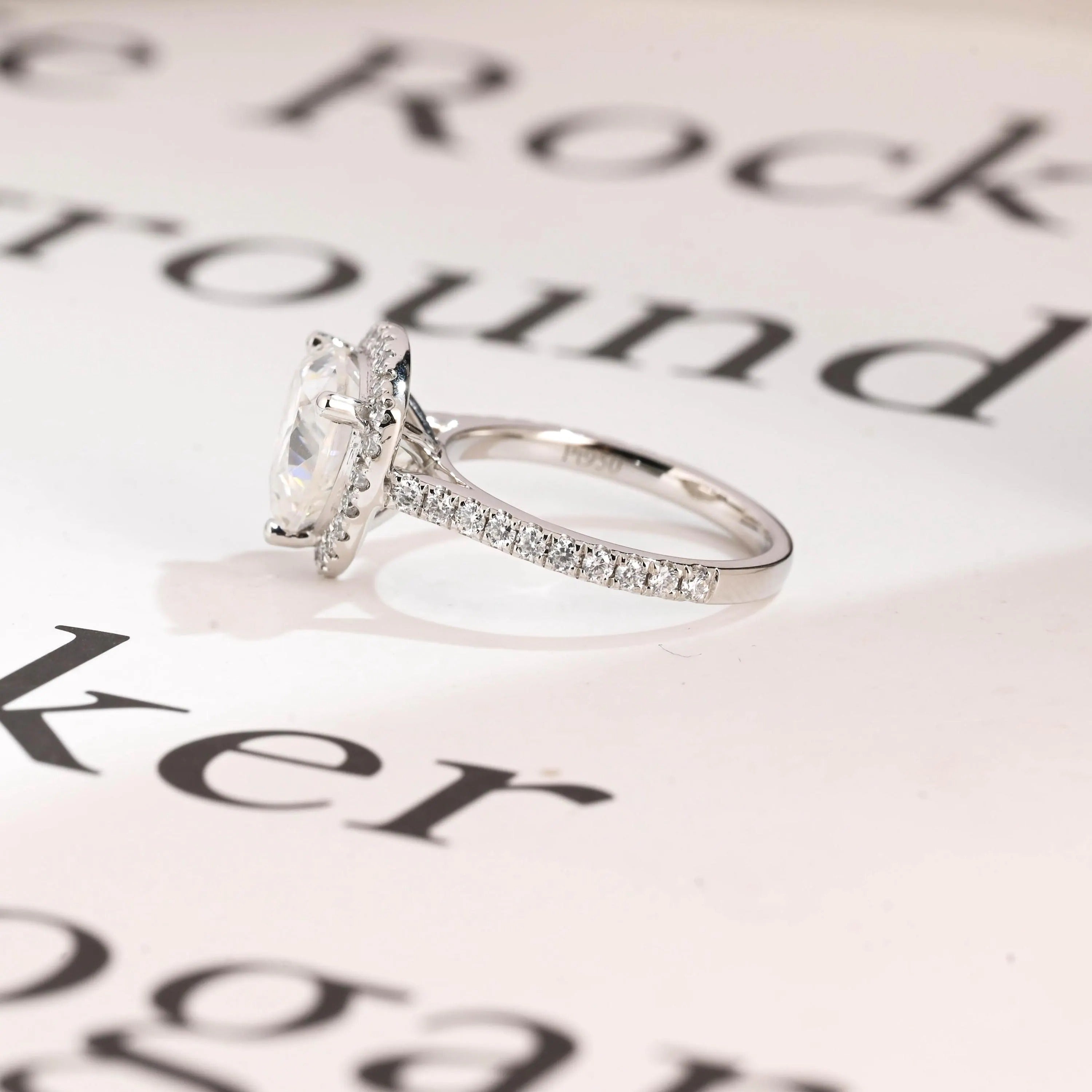 Solid Gold Trillion Cut Moissanite Engagement Ring, Halo Triangle Wedding Ring