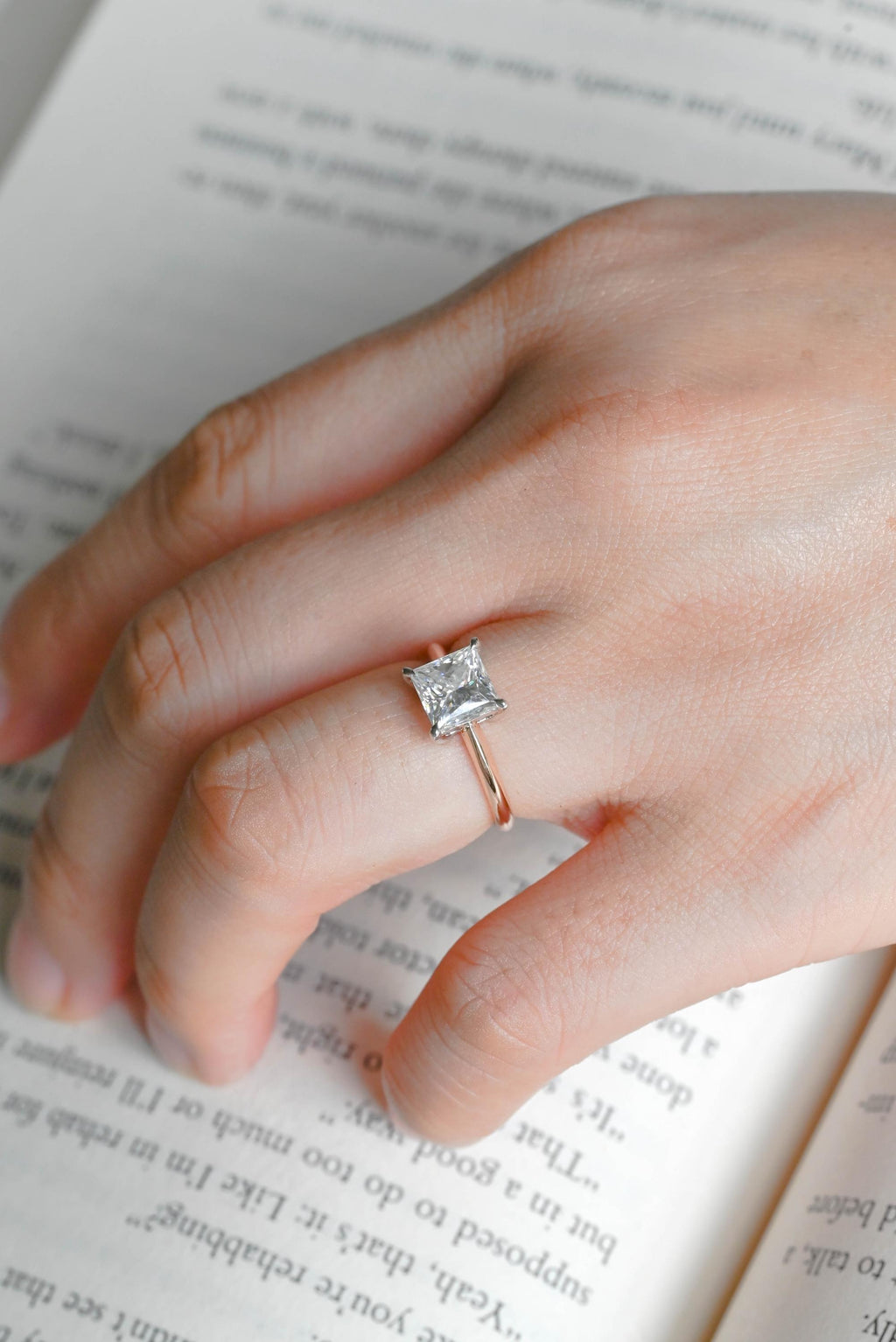 Solid Gold Two Tone Princess Cut Moissanite Engagement Ring, Proposal Ring