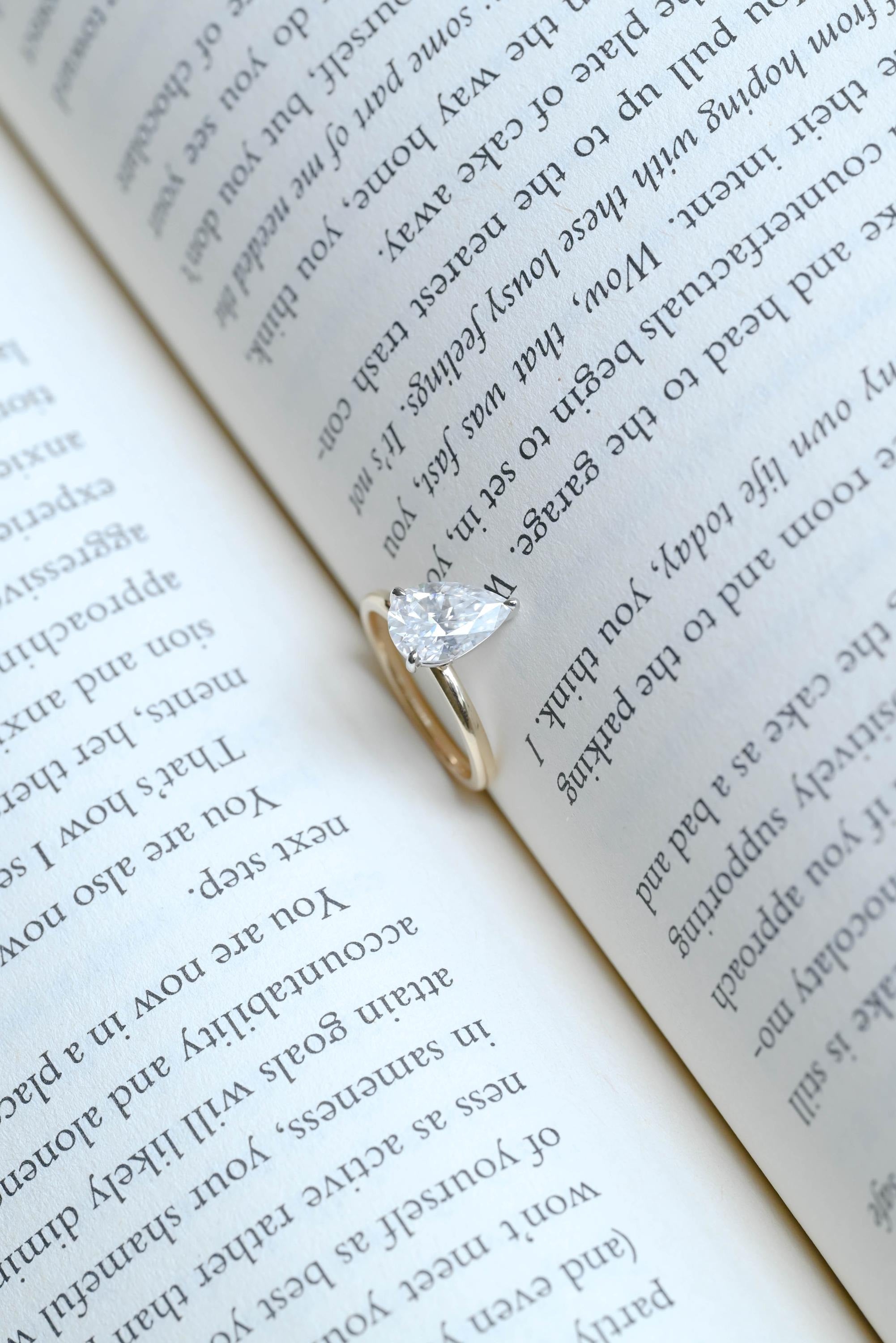 Solid Gold Two Tone Pear Cut Moissanite Engagement Ring, Unique Anniversary Ring Secondary image