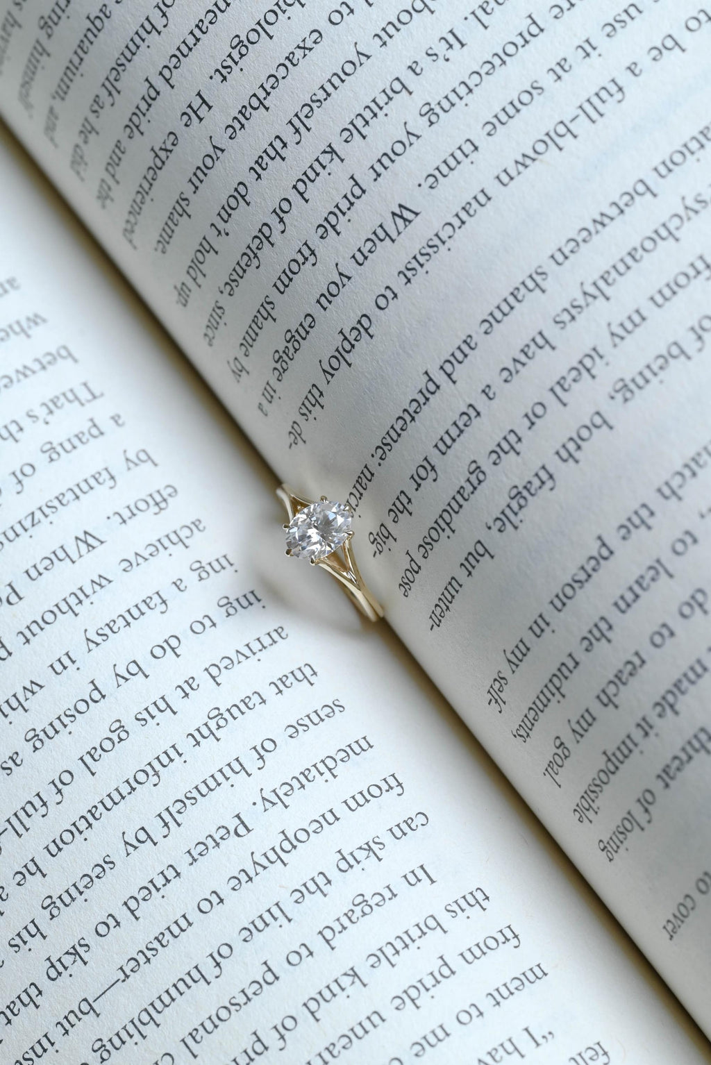 Solid Gold Six Prongs Oval Moissanite Engagement Ring with Bar, Promise Ring