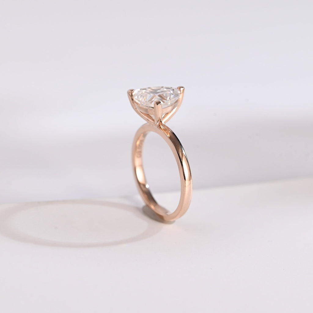 Solid Gold Minimalist Trillion Cut Moissanite Engagement Ring, Proposal Ring