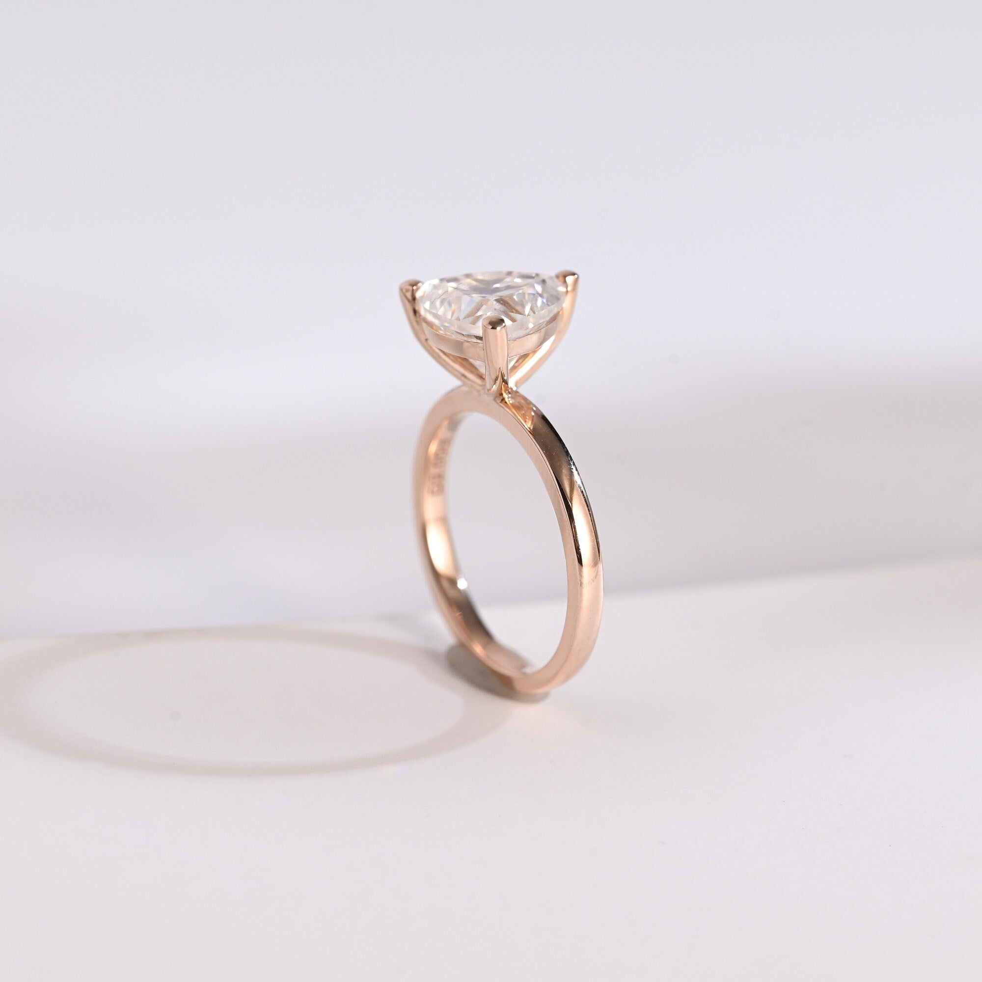 Solid Gold Minimalist Trillion Cut Moissanite Engagement Ring, Proposal Ring